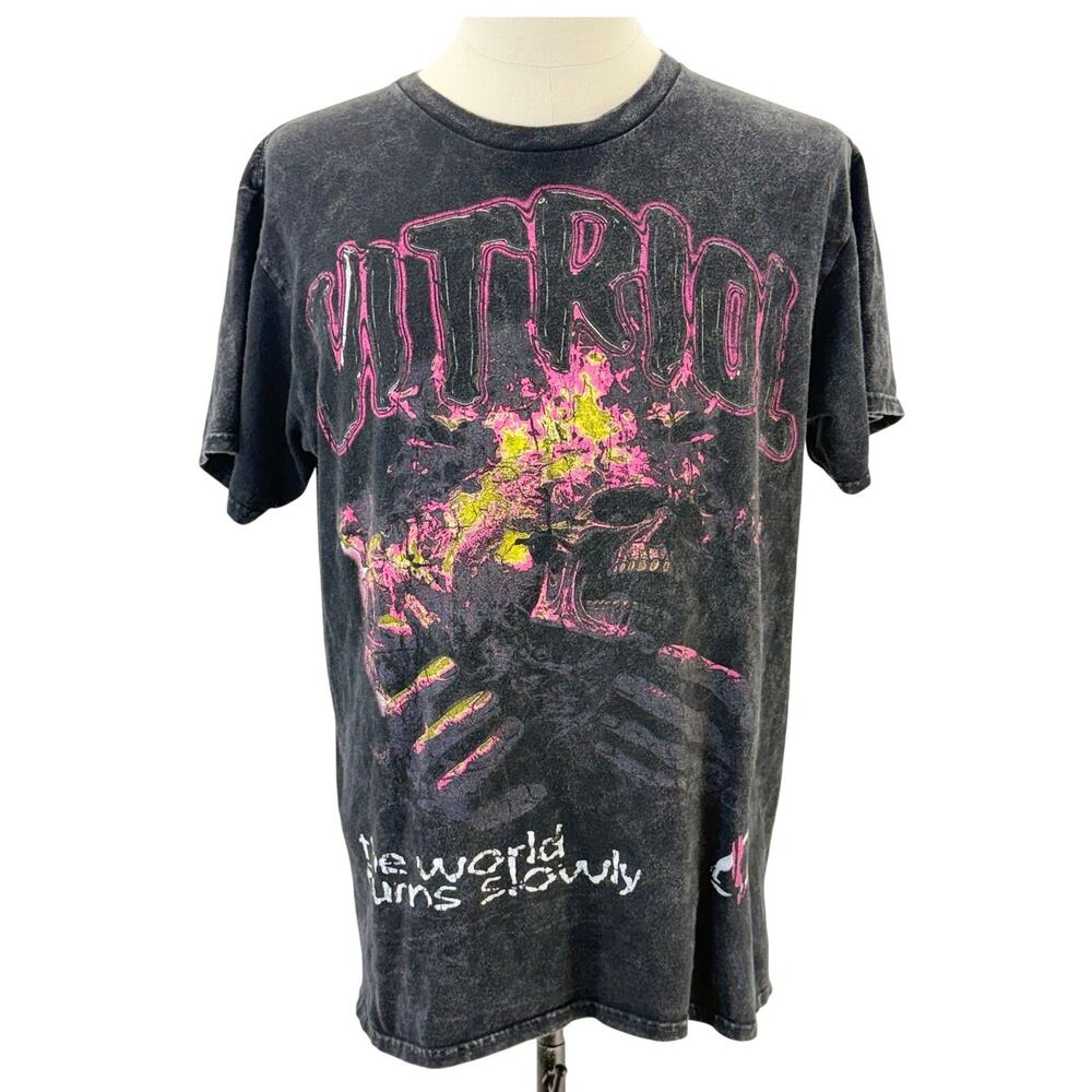 Vitriol Heavy Metal Band Graphic T Shirt Black Distressed Adult Large